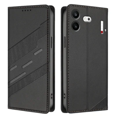  For Nothing Phone (4b) Case 009 Punk Style Imprinted Wallet Stand Folio Flip Leather Cover - Black