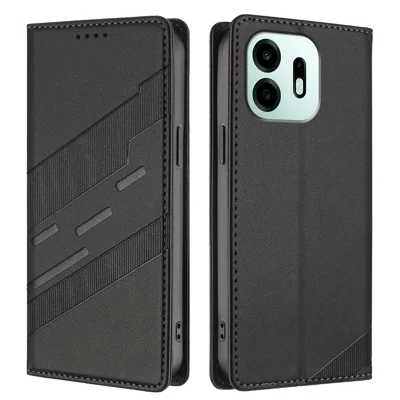 Voor OnePlus N6 4G Hoesje 009 Punk Style Geprägd Wallet Stand Folio Flip Lederen Cover - Zwart