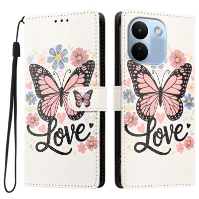  For Xiaomi Redmi Note 17 Pro Max 5G / Xiaomi Redmi Note 17 Pro+ 5G Case Pattern Printed PU Leather Flip Wallet Phone Cover with Wrist Strap - Pink Butterfly