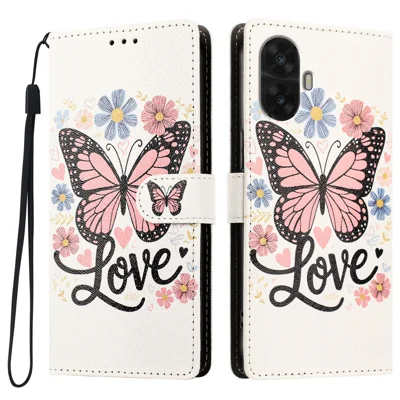  For TCL K70 Nxtpaper 5G Case Pattern Printed PU Leather Flip Wallet Phone Cover with Wrist Strap - Pink Butterfly