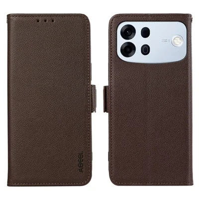 ABEEL Etui na Oppo A7 Pro Max 5G, etui z kieszenią z technologią blokowania RFID, skóra z fakturą lichee - brązowe