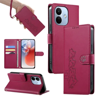 For Xiaomi Redmi Note 17 Pro 5G Case Adorable Cat Pattern PU Leather Wallet Phone Cover with Wrist Strap - Rose
