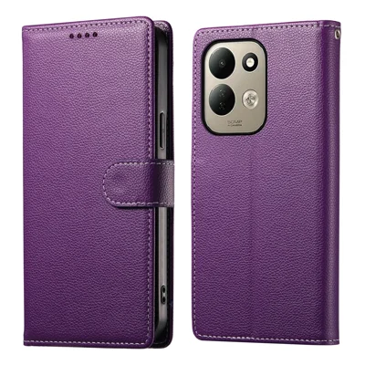 For Xiaomi Poco C95 Pro Case Magnetic Snap Litchi Texture Leather Wallet Phone Cover with Wrist Strap - Purple