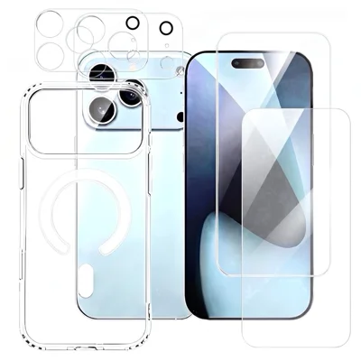 For iPhone 18 Pro Max Magnetisk Case TPU + Akryl Gennemsigtig Telefonbeskyttelse med 2 stk. Kameraobjektivbeskyttere + 2 stk. Hærdet Glas Skærmfilm - Transparent