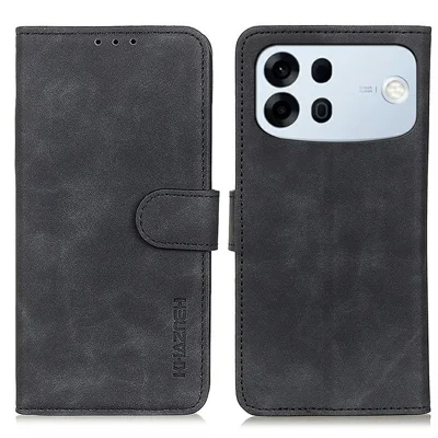 KHAZNEH etui na Oppo A7 Pro Max 5G, pokrowiec na telefon z szorstkiej skóry PU w stylu retro - Czarny