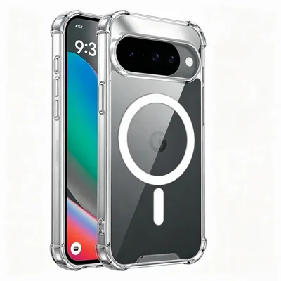 For Google Pixel 11 Pro XL  /  Pixel 10 Pro XL  /  Pixel 9 Pro XL Magnetic Case Four-Corner Drop Protection TPU + PC Clear Phone Cover - Transparent