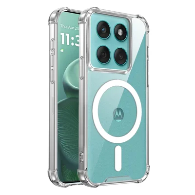 Für Motorola Edge 70 Ultra 5G / Motorola Signature 5G Magnetische Hülle mit Vier-Ecken-Sturzschutz TPU + PC Klare Handyhülle - Transparent
