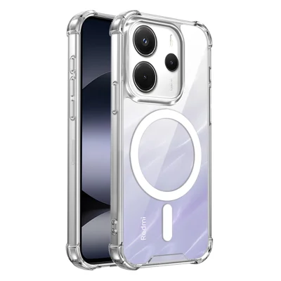 Magnetic Case For Xiaomi Redmi Note 14 5G / Note 13 5G / Poco M7 Pro 5G Four-Corner Drop Protection TPU + PC Clear Phone Cover - Transparent