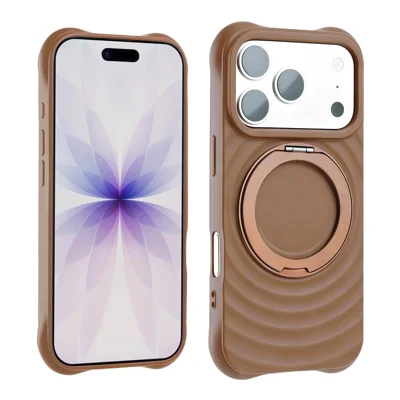Til iPhone 18 Pro Max / 17 Pro Max Case med Roterende Magnetisk Stand med Bølgeudseende Anti-fald TPU Telefonbeskyttelse - Brun