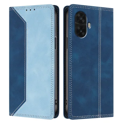 For TCL K70 Nxtpaper 5G Leather Case Skin Touch Color Splicing RFID Blocking Wallet Stand Phone Cover - Dark Blue / Blue