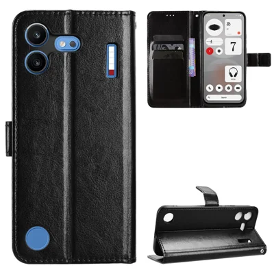 För Nothing Phone (4b) PU-läderfodral med rem Crazy Horse-överdrag med plånboksfunktion - Svart