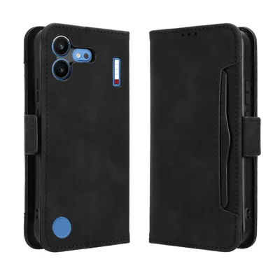 Für Nothing Phone (4b) Ledertasche mit mehreren Kartenfächern - Schwarz