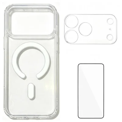  WANLONFENG for iPhone 17 Pro Max YKL Series Magnetic Case Acrylic TPU Phone Cover with Screen Protector and Lens Protector - Transparent