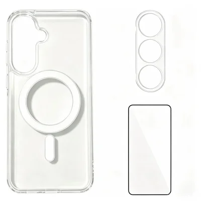  WANLONFENG for Samsung Galaxy S26 YKL Series Magnetic Case Acrylic TPU Phone Cover with Screen Protector and Lens Protector - Transparent
