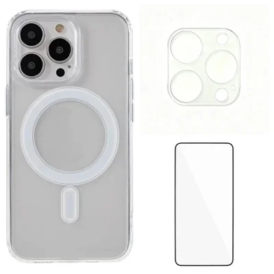  WANLONFENG for iPhone 14 Pro YKL Series Magnetic Case Acrylic TPU Phone Cover with Screen Protector and Lens Protector - Transparent