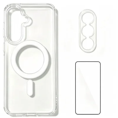 WANLONFENG til Samsung Galaxy A37 5G YKL-serie Magnetisk hylster Akril TPU telefonbeskytter med skærm- og linsebeskytter - Gennemsigtig