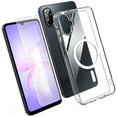  For Samsung Galaxy A07 4G / Galaxy A07 5G Magnetic Case TPU+PC Transparent Phone Cover with High Aluminium-silicon Glass Screen Protector - Transparent