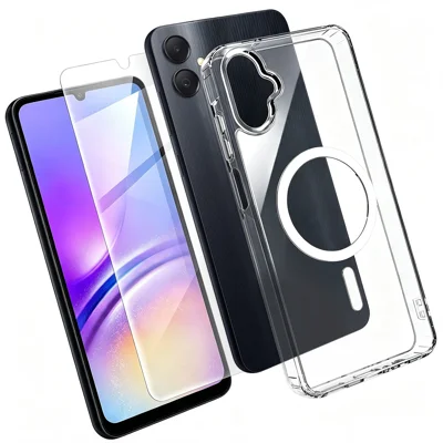 Прозрачный магнитный чехол для Samsung Galaxy A05 4G, чехол из ТПУ+ПК с защитным стеклом из алюмосиликатного стекла — прозрачный