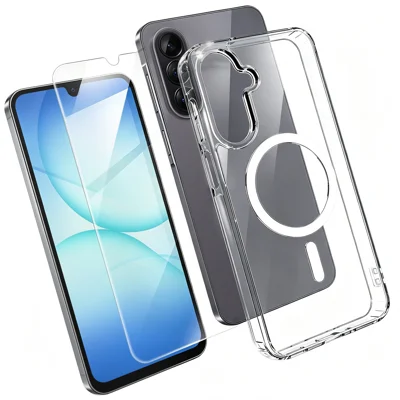  For Samsung Galaxy A17 4G / Galaxy A17 5G Magnetic Case TPU+PC Transparent Phone Cover with High Aluminium-silicon Glass Screen Protector - Transparent