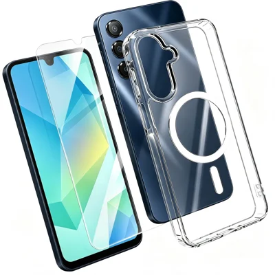  For Samsung Galaxy A16 4G / Galaxy A16 5G Magnetic Case TPU+PC Transparent Phone Cover with High Aluminium-silicon Glass Screen Protector - Transparent