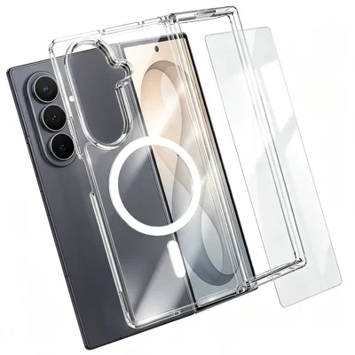  For Samsung Galaxy Z Fold8 Ultra Magnetic Case TPU+PC Transparent Phone Cover with High Aluminium-silicon Glass Screen Protector - Transparent