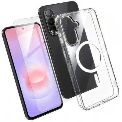  For Samsung Galaxy A37 5G Magnetisk Case TPU+PC Transparent Telefonbeskyttelse med Høj Aluminium-silicium Glas Skærmprotector - Transparent