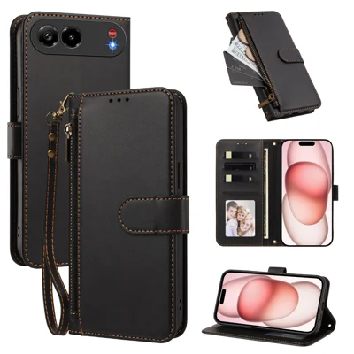 Etui na ZTE nubia Air Pro 5G z portfelem, uchwytem, 4 slotami na karty, z linką - Czarny