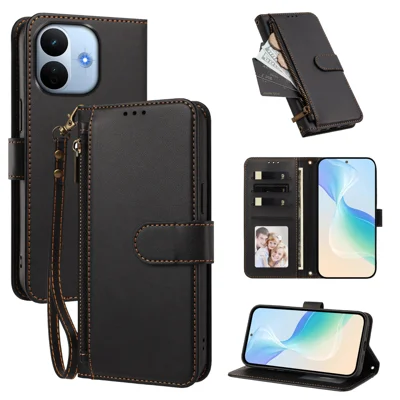  For Google Pixel 11a Case 4 Card Slots Wallet Stand PU Leather Phone Cover with Wrist Strap - Black