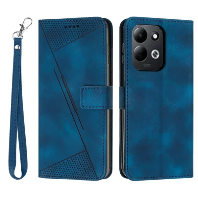 For Xiaomi Poco C95 Pro Leather Case Imprinted Triangle Phone Cover with Hand Strap - Blue