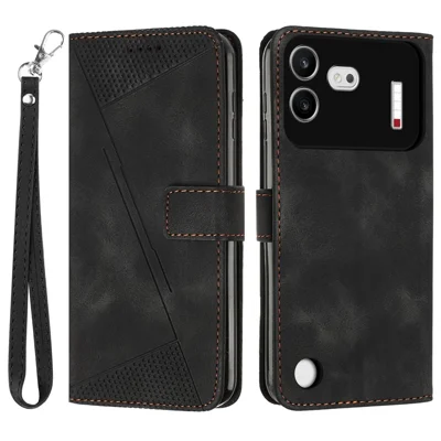 Für Nothing Phone (4b) Ledertasche mit aufgedrucktem Dreieck-Muster und Handgelenkband - Schwarz