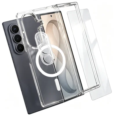  Для Samsung Galaxy Z Fold8 Ultra Магнитный Чехол TPU + PC Прозрачный Чехол с Защитным Стеклом Высокой Прочности из Алюминиево-Кремниевого Стекла + Защита Объектива из Закаленного Стекла - Прозрачный