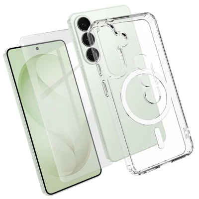 Etui magnetyczne na Samsung Galaxy S26 FE TPU + przezroczysta obudowa PC z ochronnikiem ekranu ze szkła aluminium-krzemowego wysokiej jakości + ochronnik obiektywu ze szkła hartowanego - przezroczyste