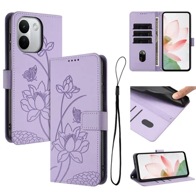 For Xiaomi Redmi Note 17 Pro+ 5G / Note 17 Pro Max 5G Case Wallet Stand Lotus Imprint Leather Phone Cover with Wrist Strap - Purple