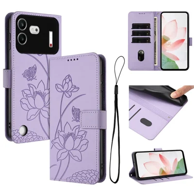 Für Nothing Phone (4b) Hülle Brieftasche Ständer Lotus Prägung Ledertasche mit Handschlaufe - Lila