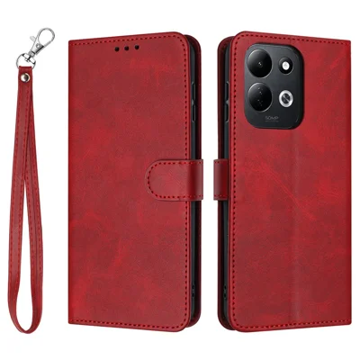 For Xiaomi Poco C95 Pro Wallet Case Flip Stand Calf Texture PU Leather Phone Cover with Strap - Red