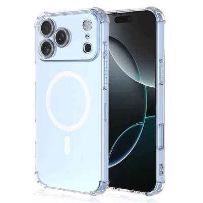 For iPhone 18 Pro Max  /  17 Pro Max Magnetisk Case Stødfast Fire Hjørner PC + TPU Telefonbeskyttelse - Transparent