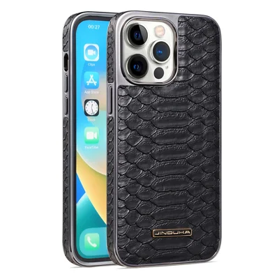 JINDUKA D51 Für iPhone 14 Pro Max Hülle Schlangenleder-Optik PU-Leder + PC + TPU Handyhülle - Schwarz