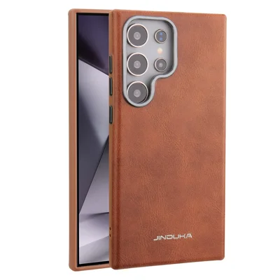 JINDUKA J4 pour Samsung Galaxy S26 Ultra Étui Magnétique avec Cadre de Lentille Métallique, Revêtement en Cuir, Coque en TPU + PC - Brun