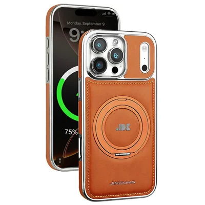 JINDUKA J9 pour iPhone 18 Pro Max / 17 Pro Max Étui magnétique avec support pivotant Cuir électrodéposé Revêtement TPU + PC - Brun clair