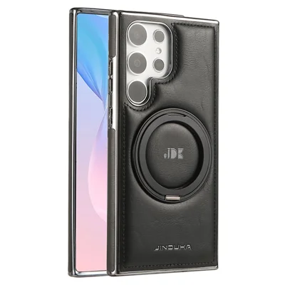 JINDUKA J9 Pour Samsung Galaxy S25 Ultra Étui Magnétique à Support Pivotant Cuir Recouvert Électrolytique TPU + PC - Noir