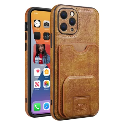 JINDUKA K12 pour iPhone 13 Pro Max Étui avec Emplacement pour Cartes Support Repliable Couvercle Arrière en Cuir PU - Marron