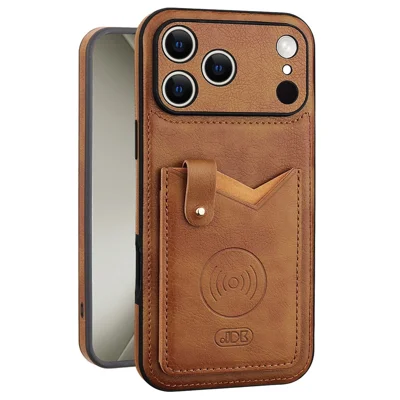 JINDUKA K15 pour iPhone 18 Pro / 17 Pro Étui en Cuir PU avec Porte-cartes et Support Pliable Antichute - Marron