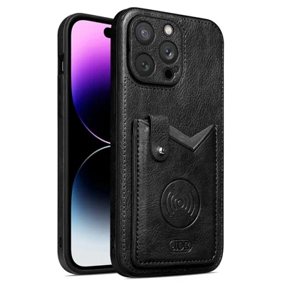 JINDUKA K15 pour iPhone 15 Pro Étui en Cuir PU avec Porte-cartes et Support Réglable Antichute - Noir