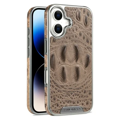RMBMAX M2 for iPhone 17 Case Crocodile Pattern Genuine Cow Leather Shock-Absorbent Phone Back Cover - Brown