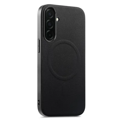 For Samsung Galaxy A55 5G Magnetic Case Fine Grid Texture Leather + PC + TPU Phone Cover - Black