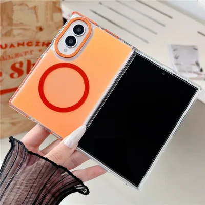 For Samsung Galaxy Z Fold8 Magnetic Case Cute Fluorescent Design TPU Acrylic Phone Back Cover - Orange