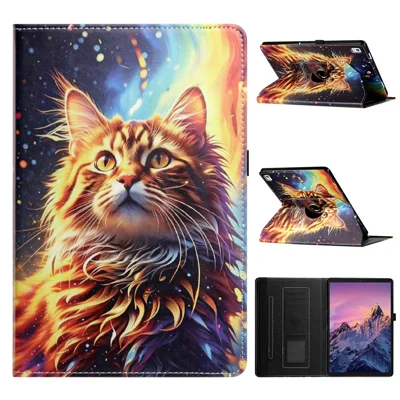 Futera na tablet iPad 10,2 (2020) / (2019) / Air 10,5 cala (2019) / iPad Pro 10,5 cala (2017), obracana podstawa, wzór z kota, powłoka z syntetycznej skóry PU i TPU – pomalowany kot