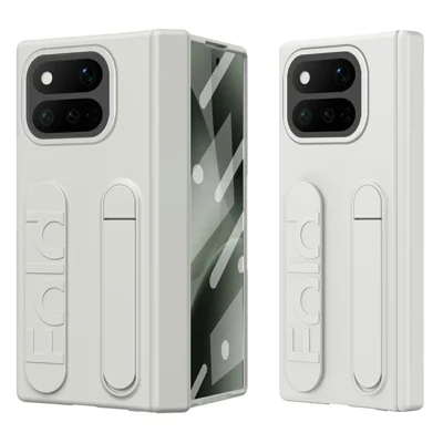 For Google Pixel 11 Pro Fold Case Kickstand Wristband PC Phone Cover with Tempered Glass Film - White