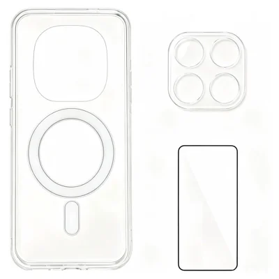 WANLONFENG voor Xiaomi Redmi Note 15 Pro 5G (Global) YKL-serie magnetische hoes Acryl TPU telefoonhoes met screenprotector en lensprotector - Transparant