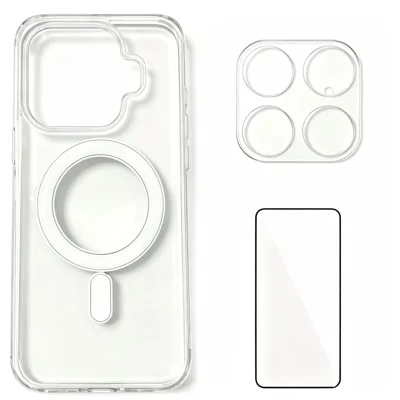  WANLONFENG for Xiaomi 15T Pro YKL Series Magnetic Case Acrylic TPU Phone Cover with Screen Protector and Lens Protector - Transparent